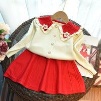 Load image into Gallery viewer, 2 Pieces Set Baby Kid Girls Flower Cardigan Knitwear And Solid Color Skirts Wholesale 220927356
