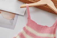 Load image into Gallery viewer, 2 Pieces Set Baby Kid Girls Solid Color Cardigan And Striped Knitwear Dresses Wholesale 220927357
