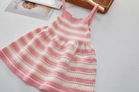 Load image into Gallery viewer, 2 Pieces Set Baby Kid Girls Solid Color Cardigan And Striped Knitwear Dresses Wholesale 220927357
