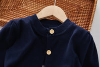 Load image into Gallery viewer, 2 Pieces Set Baby Kid Girls Solid Color Cardigan And Striped Knitwear Dresses Wholesale 220927357
