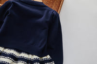 Load image into Gallery viewer, 2 Pieces Set Baby Kid Girls Solid Color Cardigan And Striped Knitwear Dresses Wholesale 220927357
