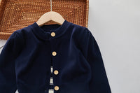 Load image into Gallery viewer, 2 Pieces Set Baby Kid Girls Solid Color Cardigan And Striped Knitwear Dresses Wholesale 220927357
