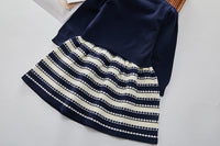 Load image into Gallery viewer, 2 Pieces Set Baby Kid Girls Solid Color Cardigan And Striped Knitwear Dresses Wholesale 220927357
