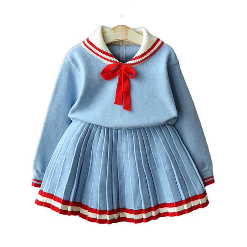 2 Pieces Set Baby Kid Girls Striped Bow Tops And Skirts Wholesale 22092736