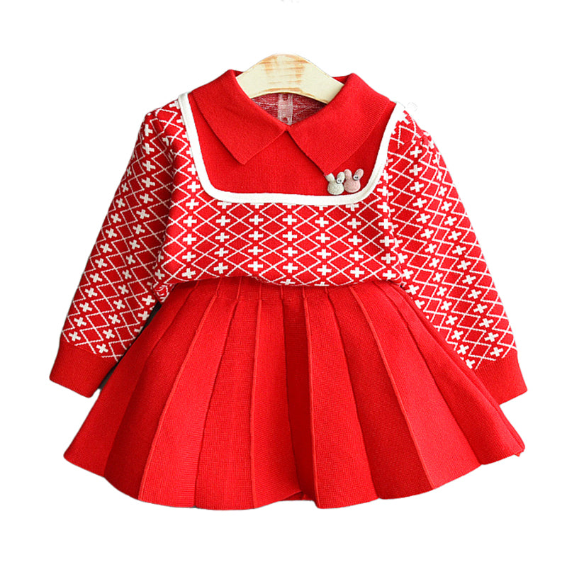 2 Pieces Set Baby Kid Girls Cartoon Crochet Tops And Solid Color Skirts Wholesale 22092739