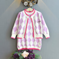 Load image into Gallery viewer, 2 Pieces Set Baby Kid Girls Letters Checked Embroidered Dresses And Jackets Outwears Wholesale 22092741
