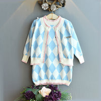 Load image into Gallery viewer, 2 Pieces Set Baby Kid Girls Letters Checked Embroidered Dresses And Jackets Outwears Wholesale 22092741
