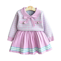 Load image into Gallery viewer, 2 Pieces Set Baby Kid Girls Checked Sweaters And Striped Skirts Wholesale 22092742
