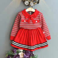 Load image into Gallery viewer, 2 Pieces Set Baby Kid Girls Checked Sweaters And Striped Skirts Wholesale 22092742
