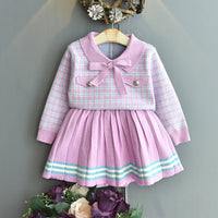 Load image into Gallery viewer, 2 Pieces Set Baby Kid Girls Checked Sweaters And Striped Skirts Wholesale 22092742
