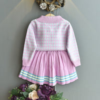 Load image into Gallery viewer, 2 Pieces Set Baby Kid Girls Checked Sweaters And Striped Skirts Wholesale 22092742
