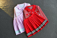 Load image into Gallery viewer, 2 Pieces Set Baby Kid Girls Checked Sweaters And Striped Skirts Wholesale 22092742
