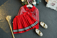 Load image into Gallery viewer, 2 Pieces Set Baby Kid Girls Checked Sweaters And Striped Skirts Wholesale 22092742
