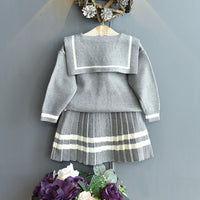 Load image into Gallery viewer, 2 Pieces Set Baby Kid Girls Color-blocking Bow Crochet Cardigan And Skirts Wholesale 22092750
