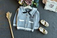 Load image into Gallery viewer, 2 Pieces Set Baby Kid Girls Color-blocking Bow Crochet Cardigan And Skirts Wholesale 22092750
