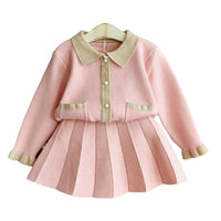 Load image into Gallery viewer, 2 Pieces Set Baby Kid Girls Color-blocking Crochet Cardigan And Solid Color Skirts Wholesale 22092756
