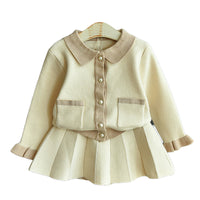 Load image into Gallery viewer, 2 Pieces Set Baby Kid Girls Color-blocking Crochet Cardigan And Solid Color Skirts Wholesale 22092756
