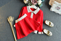 Load image into Gallery viewer, 2 Pieces Set Baby Kid Girls Color-blocking Crochet Cardigan And Solid Color Skirts Wholesale 22092756
