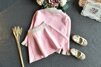 Load image into Gallery viewer, 2 Pieces Set Baby Kid Girls Color-blocking Crochet Cardigan And Solid Color Skirts Wholesale 22092756
