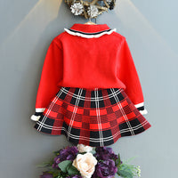 Load image into Gallery viewer, 2 Pieces Set Baby Kid Girls Color-blocking Crochet Sweaters And Checked Skirts Wholesale 22092760
