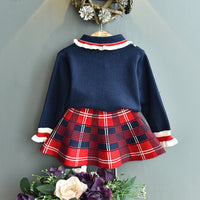 Load image into Gallery viewer, 2 Pieces Set Baby Kid Girls Color-blocking Crochet Sweaters And Checked Skirts Wholesale 22092760
