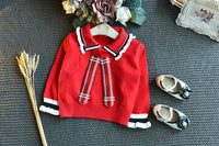 Load image into Gallery viewer, 2 Pieces Set Baby Kid Girls Color-blocking Crochet Sweaters And Checked Skirts Wholesale 22092760
