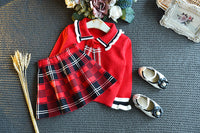 Load image into Gallery viewer, 2 Pieces Set Baby Kid Girls Color-blocking Crochet Sweaters And Checked Skirts Wholesale 22092760
