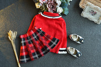 Load image into Gallery viewer, 2 Pieces Set Baby Kid Girls Color-blocking Crochet Sweaters And Checked Skirts Wholesale 22092760
