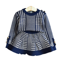 Load image into Gallery viewer, 2 Pieces Set Baby Kid Girls Checked Crochet Tops And Skirts Wholesale 22092764
