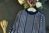 Load image into Gallery viewer, 2 Pieces Set Baby Kid Girls Checked Crochet Tops And Skirts Wholesale 22092764
