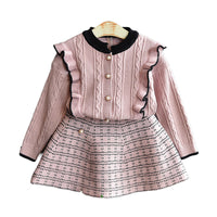 Load image into Gallery viewer, 2 Pieces Set Baby Kid Girls Color-blocking Cardigan And Checked Skirts Wholesale 22092789
