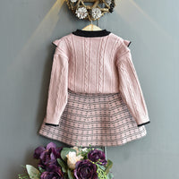 Load image into Gallery viewer, 2 Pieces Set Baby Kid Girls Color-blocking Cardigan And Checked Skirts Wholesale 22092789
