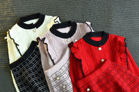Load image into Gallery viewer, 2 Pieces Set Baby Kid Girls Color-blocking Cardigan And Checked Skirts Wholesale 22092789
