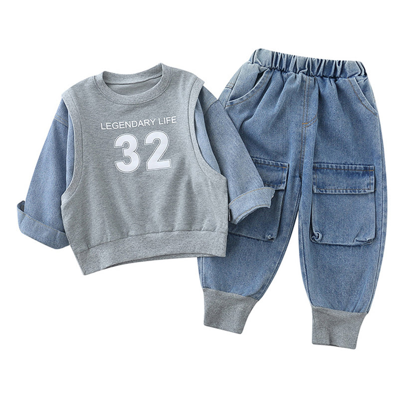 2 Pieces Set Baby Kid Boys Color-blocking Hoodies Swearshirts And Solid Color Pants Wholesale 220929126