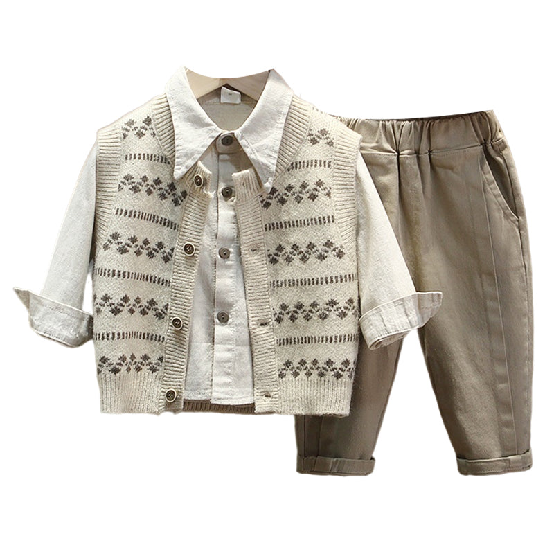 3 Pieces Set Baby Kid Boys Striped Vests Waistcoats Solid Color Shirts And Pants Wholesale 220929127