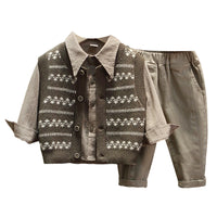 Load image into Gallery viewer, 3 Pieces Set Baby Kid Boys Striped Vests Waistcoats Solid Color Shirts And Pants Wholesale 220929127
