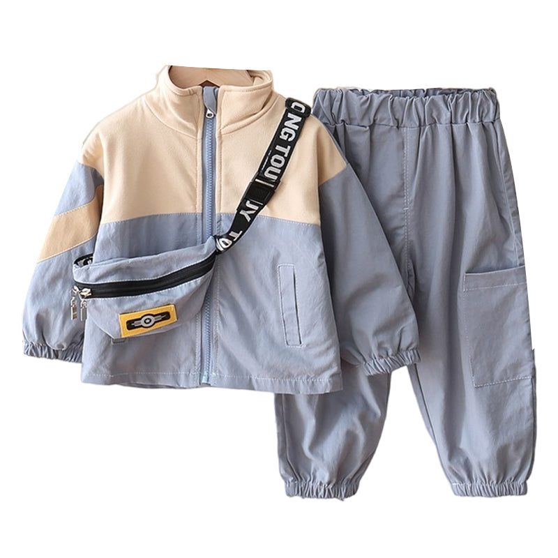 3 Pieces Set Baby Kid Boys Letters Embroidered Jackets Outwears And Solid Color Pants And Bag Wholesale 22092913