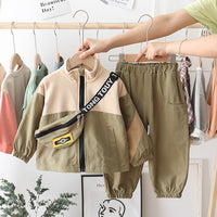 Load image into Gallery viewer, 3 Pieces Set Baby Kid Boys Letters Embroidered Jackets Outwears And Solid Color Pants And Bag Wholesale 22092913
