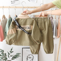 Load image into Gallery viewer, 3 Pieces Set Baby Kid Boys Letters Embroidered Jackets Outwears And Solid Color Pants And Bag Wholesale 22092913
