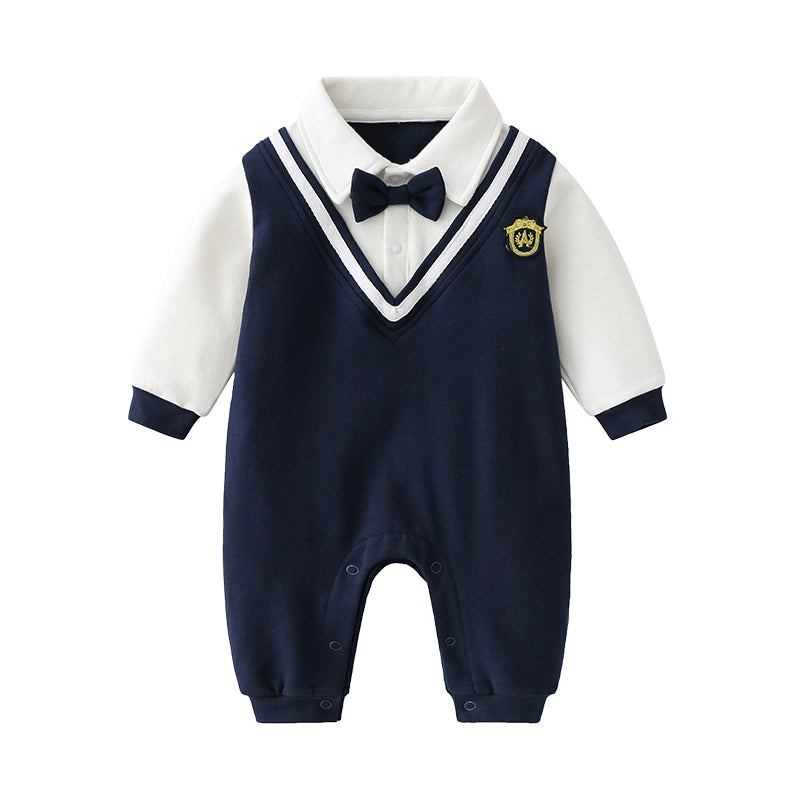 Baby Boys Color-blocking Bow Jumpsuits Wholesale 220929132
