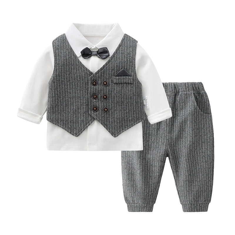 3 Pieces Set Baby Kid Boys Birthday Party Solid Color Bow Shirts Striped Vests Waistcoats And Pants Wholesale 220929137
