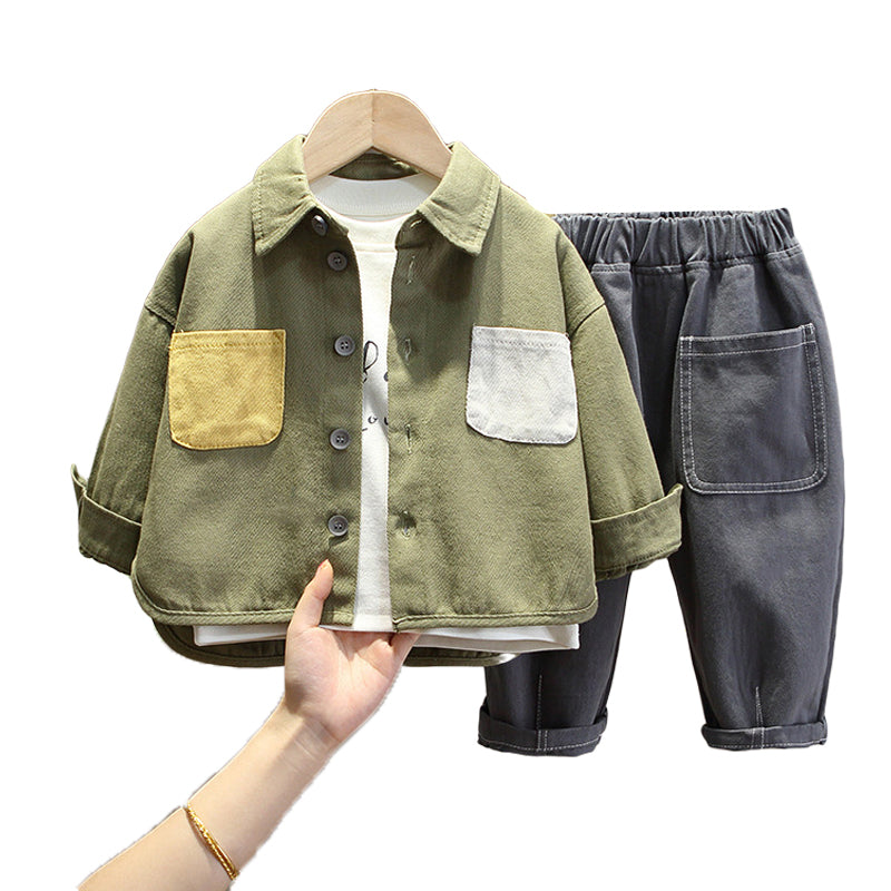 3 Pieces Set Baby Kid Unisex Color-blocking Jackets Outwears Solid Color Tops And Pants Wholesale 220929149