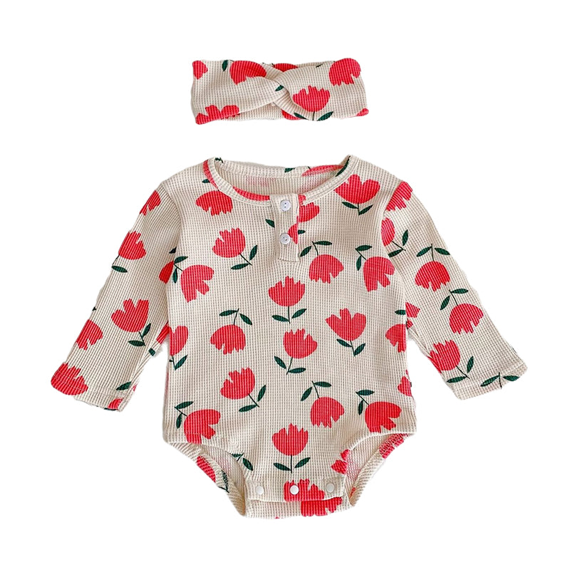 Baby Girls Flower Print Rompers Wholesale 220929256