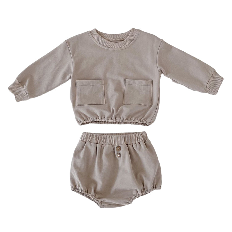 2 Pieces Set Baby Unisex Solid Color Hoodies Swearshirts And Shorts Wholesale 220929283