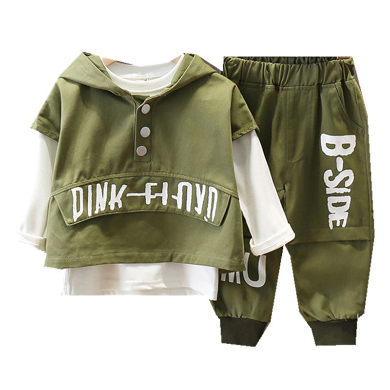 3 Pieces Set Baby Kid Boys Solid Color Hoodies Swearshirts And Letters Print Vests Waistcoats And Pants Wholesale 22092933