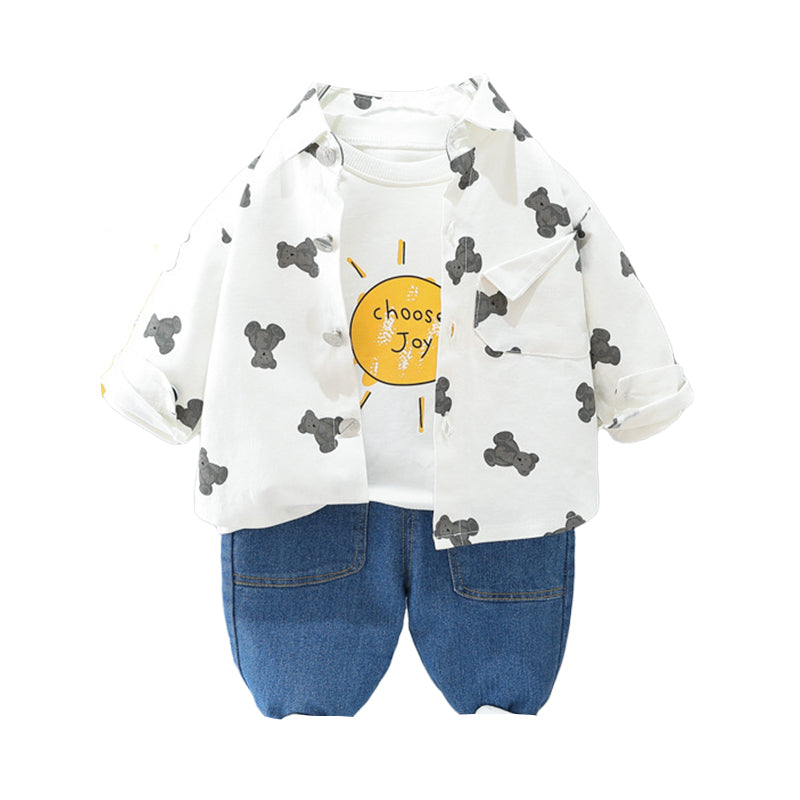 3 Pieces Set Baby Kid Boys Letters Cartoon Print Tops Animals Shirts And Jeans Wholesale 220929335