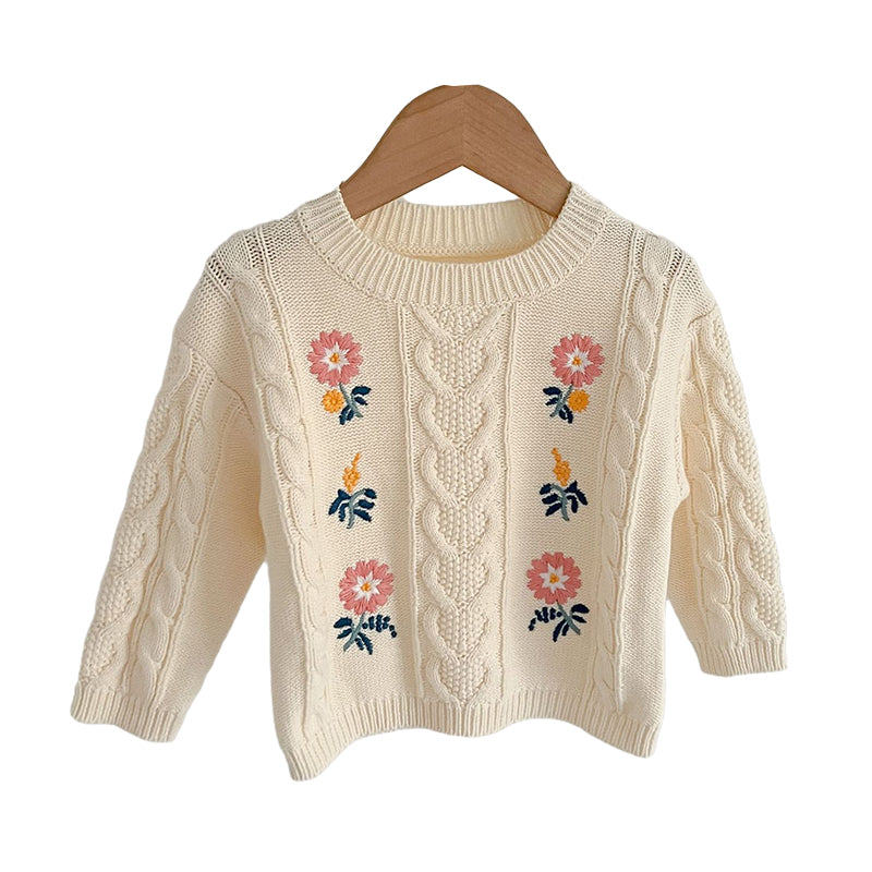 Baby Girls Flower Embroidered Sweaters Knitwear Wholesale 220929347