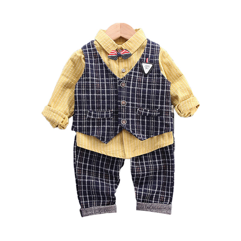 3 Pieces Set Baby Kid Boys Dressy Checked Vests Waistcoats Solid Color Shirts And Pants Wholesale 220929389