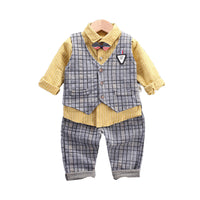 Load image into Gallery viewer, 3 Pieces Set Baby Kid Boys Dressy Checked Vests Waistcoats Solid Color Shirts And Pants Wholesale 220929389
