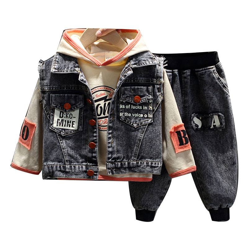 3 Pieces Set Baby Kid Boys Letters Print Vests Waistcoats And Hoodies Swearshirts And Pants Wholesale 22092940